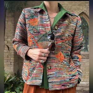 Draper's & Damon's Embroidered Floral Tapestry Wearable Art Blazer Size Medium